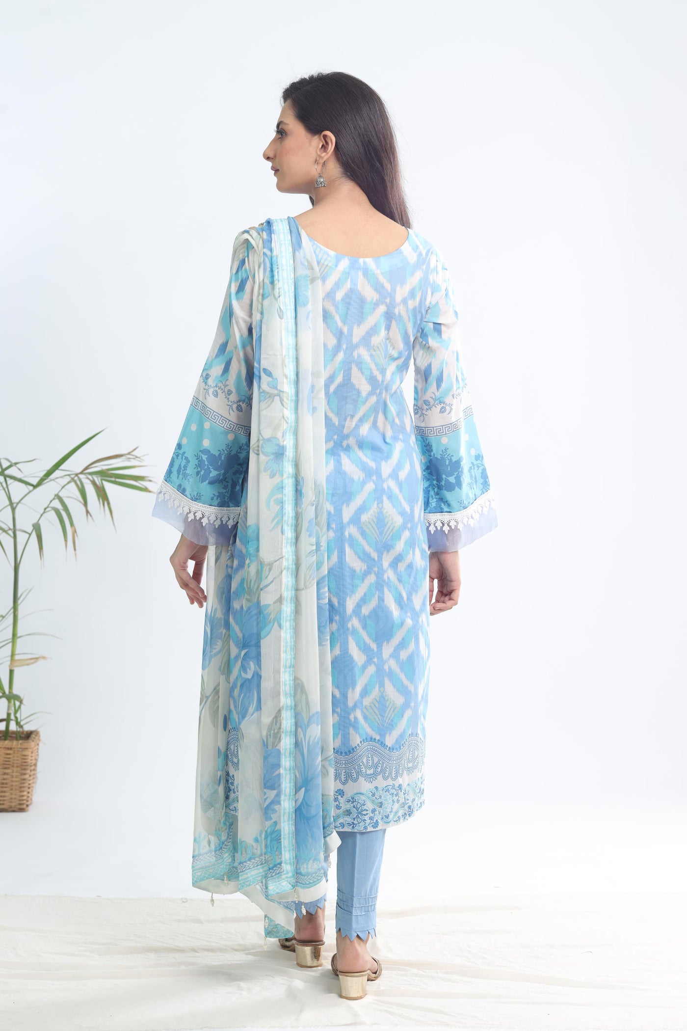 Lawn Blue & White Stitched Signature Prints - Nureh