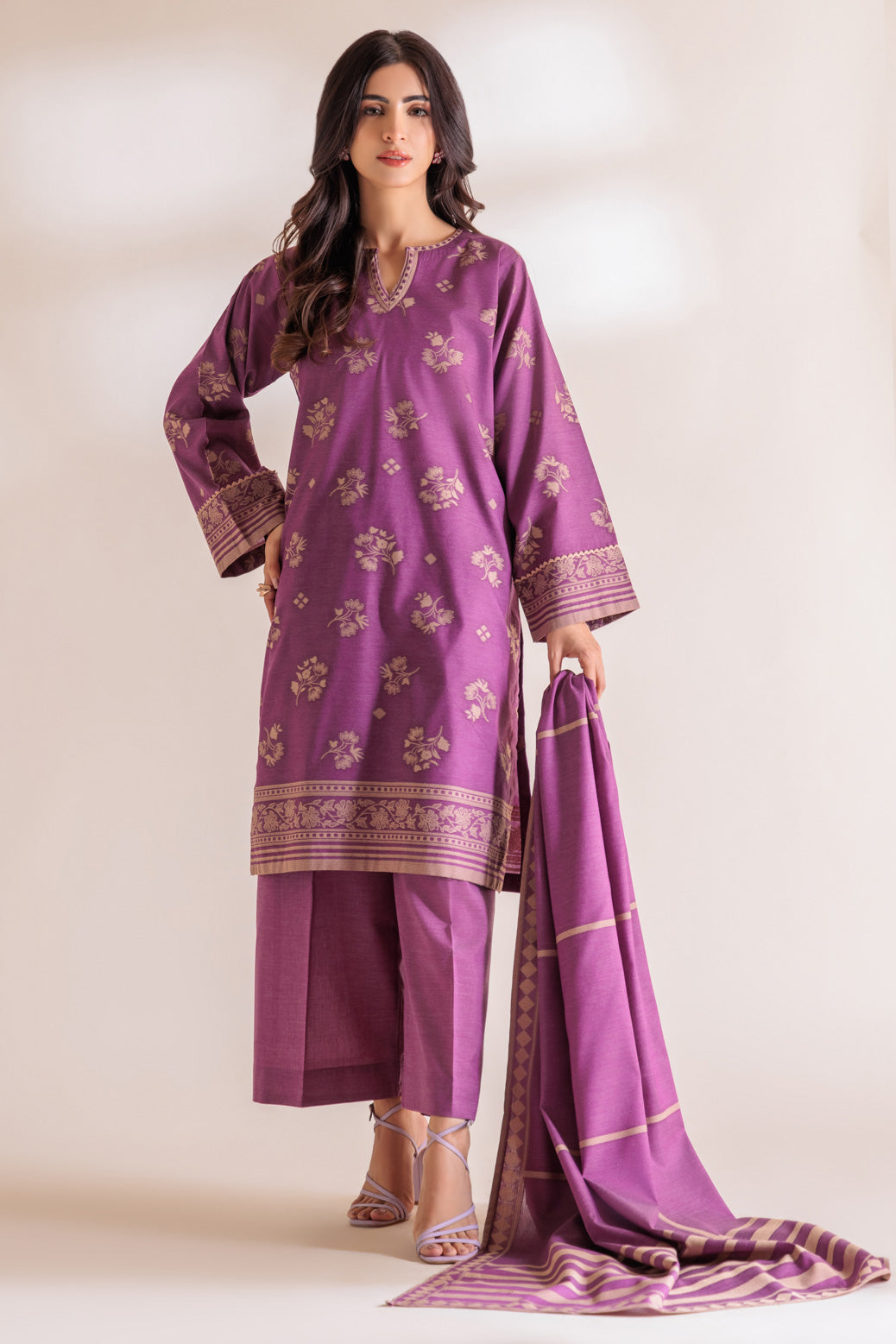 Jacquard Purple Stitched Suit - Bonanza