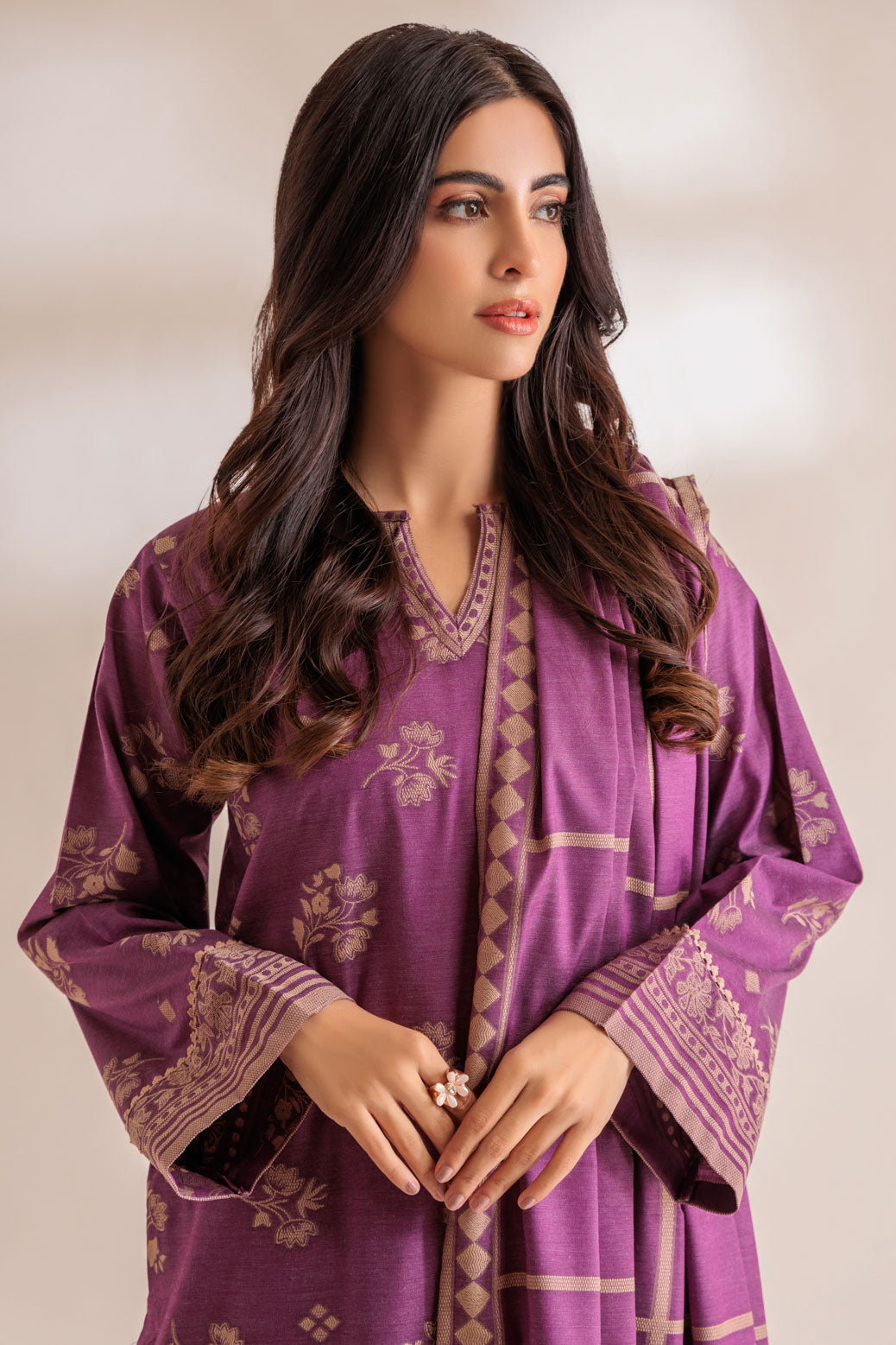 Jacquard Purple Stitched Suit - Bonanza