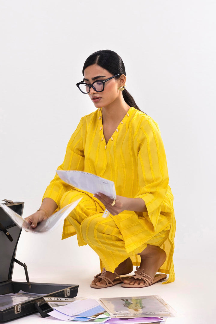 Brochia Jacquard Yellow Stitched Suit - Sana Safinaz