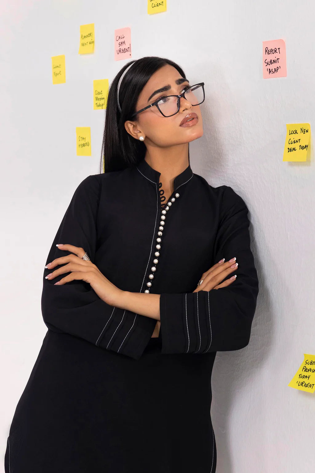 Linen Black Stitched Suit - Sana Safinaz