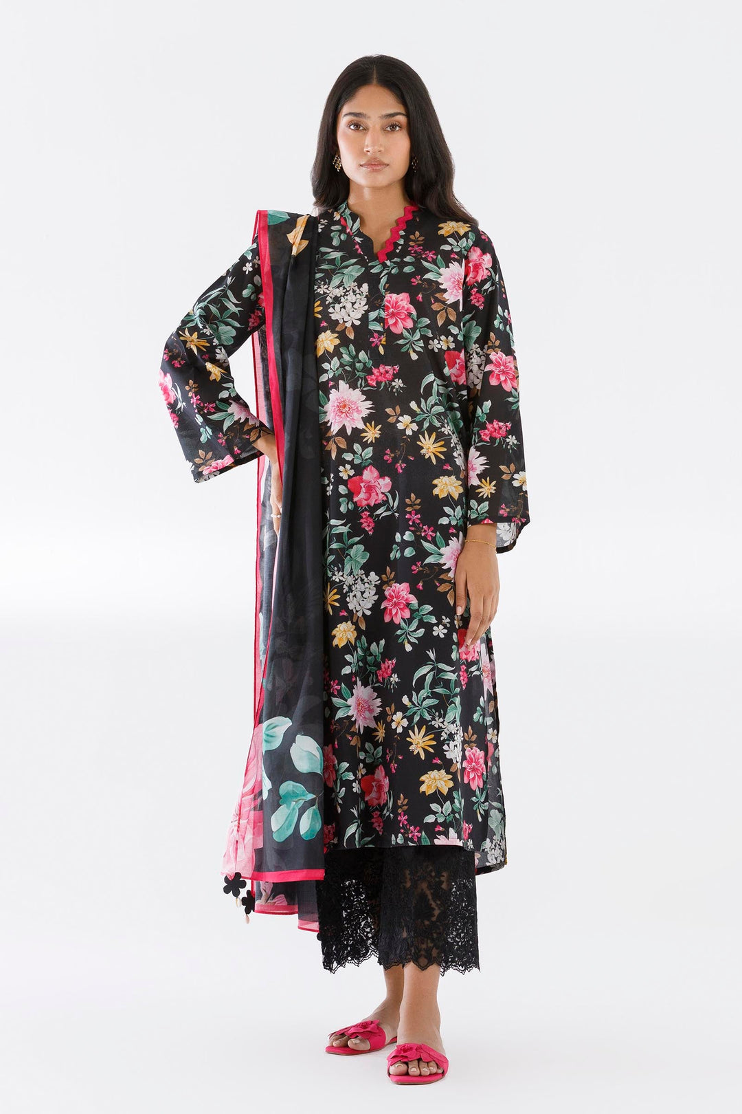 Lawn Black Stitched Suit - Sana Safinaz