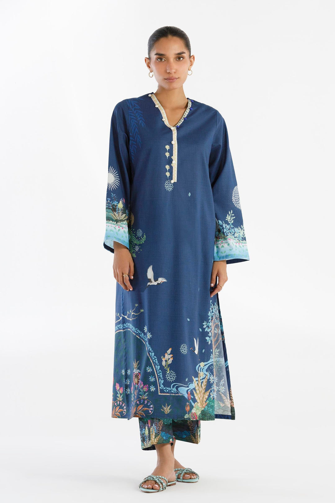 Lawn Navy Blue Stitched Suit - Sana Safinaz