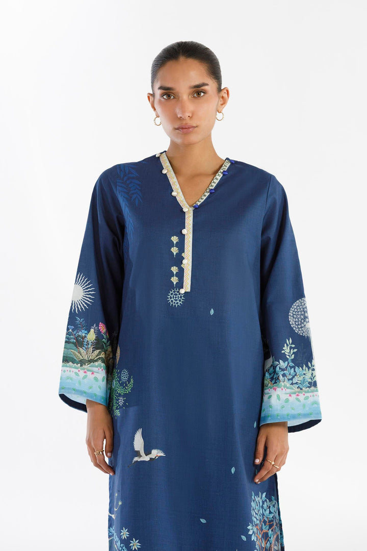 Lawn Navy Blue Stitched Suit - Sana Safinaz