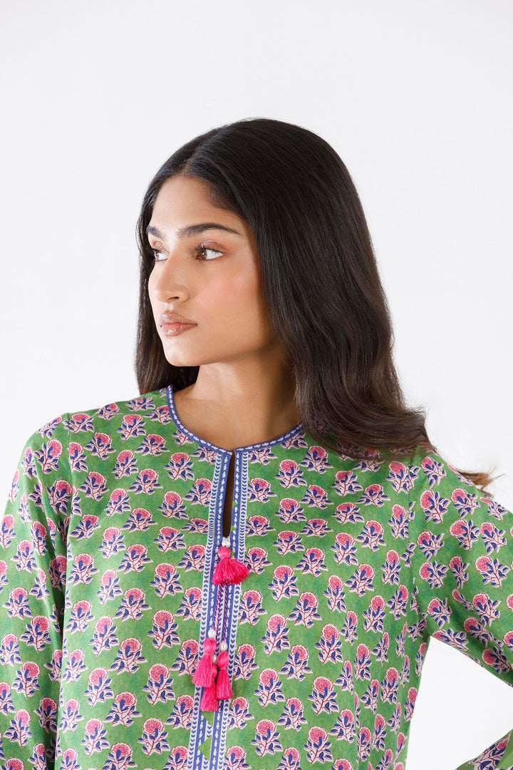 Blended Viscose Parrot Green Stitched Suit - Sana Safinaz