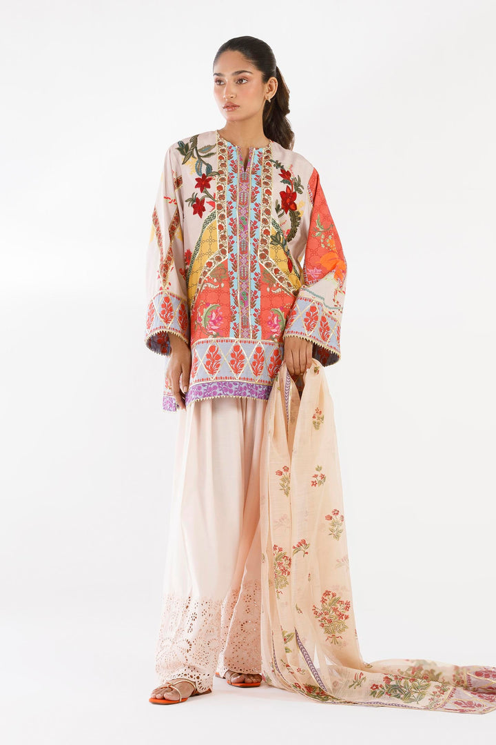Raw Silk Beige Stitched Suit - Sana Safinaz