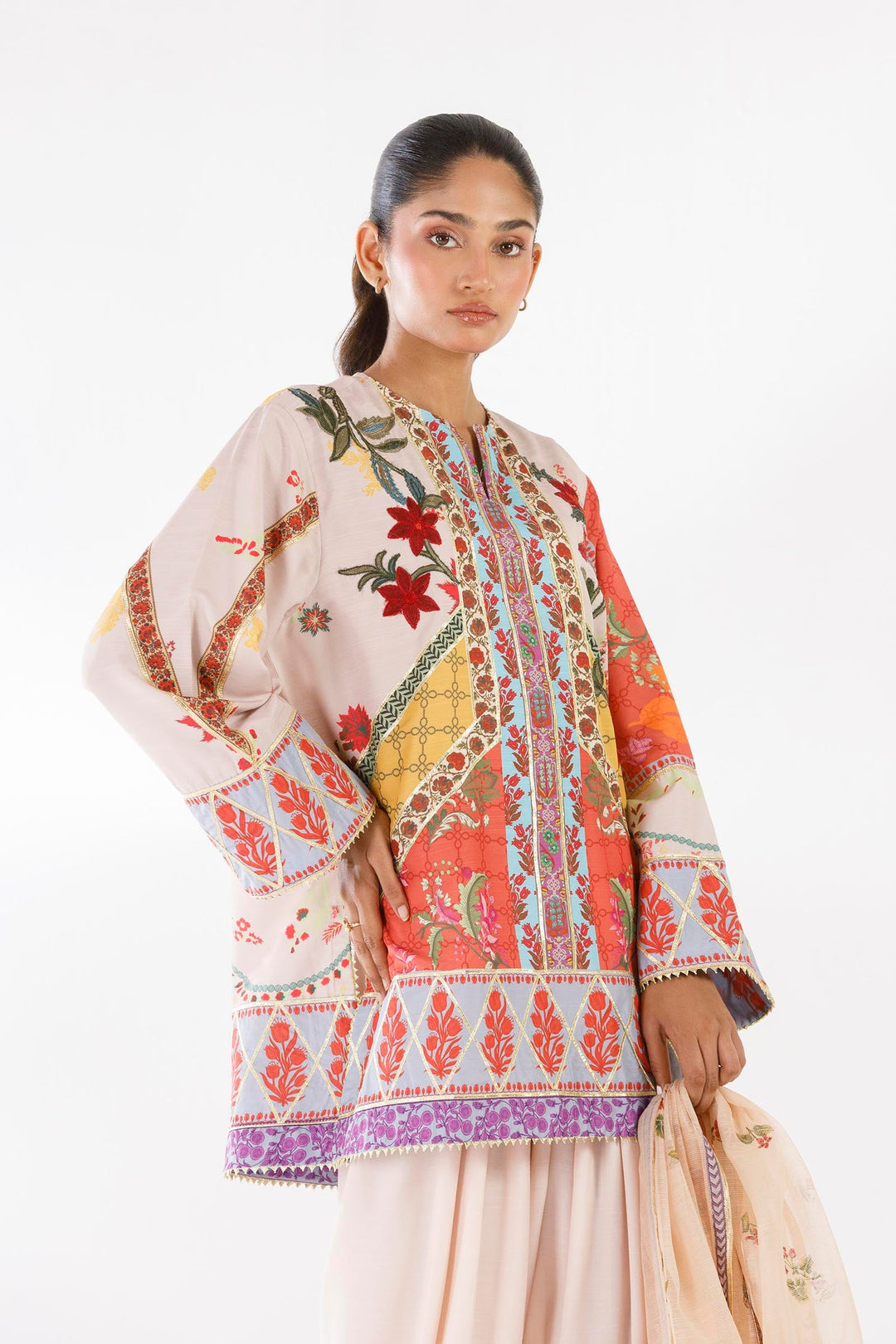 Raw Silk Beige Stitched Suit - Sana Safinaz
