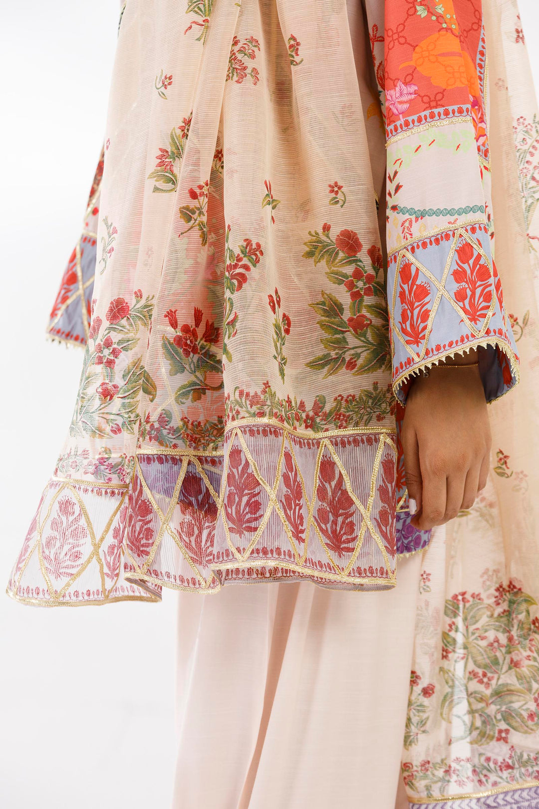 Raw Silk Beige Stitched Suit - Sana Safinaz