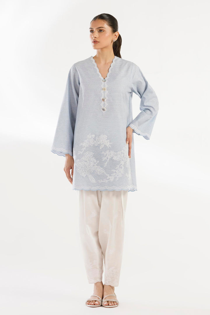 Chambray Powder Blue Stitched Suit - Sana Safinaz