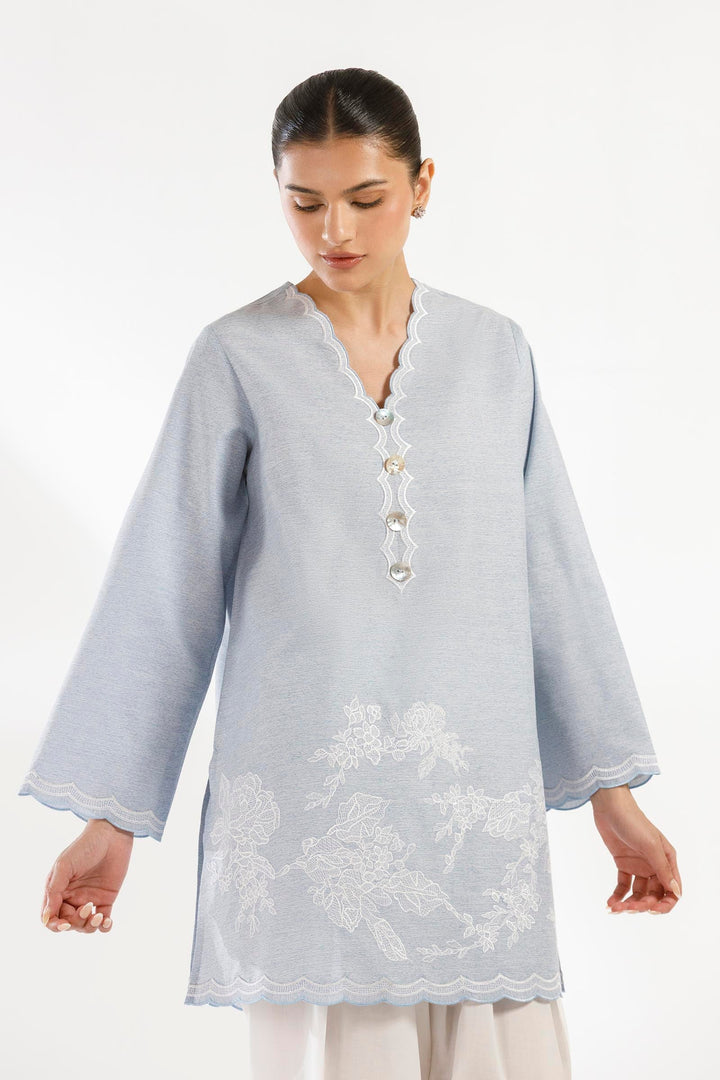 Chambray Powder Blue Stitched Suit - Sana Safinaz