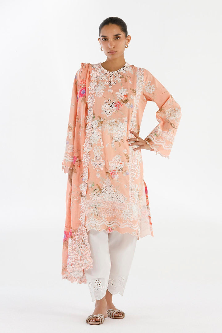 Lawn Peach Stitched Suit - Sana Safinaz