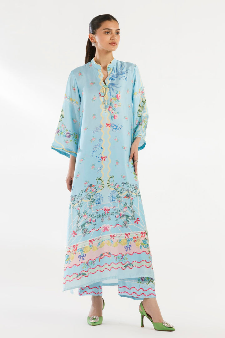 Satin Sky Blue Stitched Suit - Sana Safinaz