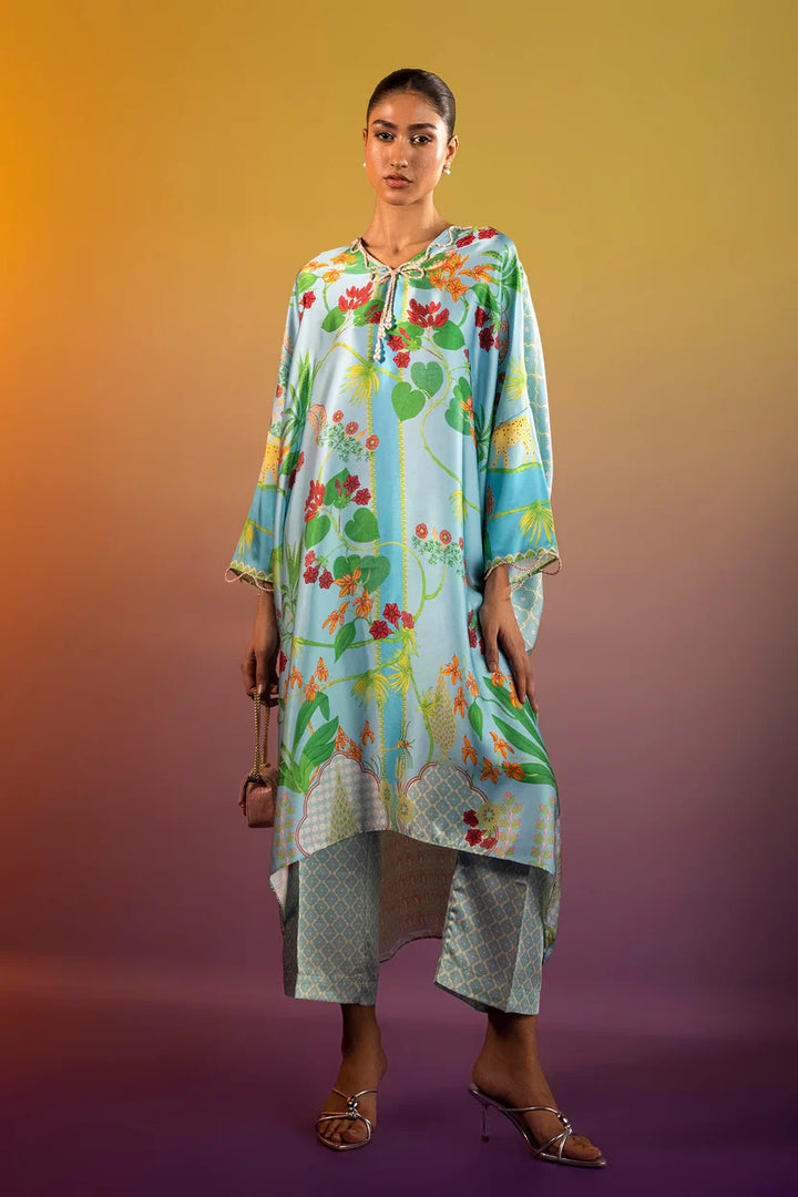 Satin Sky Blue Stitched Suit - Sana Safinaz