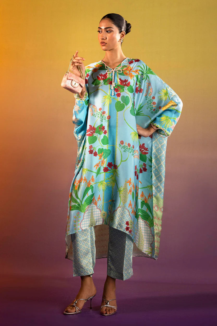 Satin Sky Blue Stitched Suit - Sana Safinaz