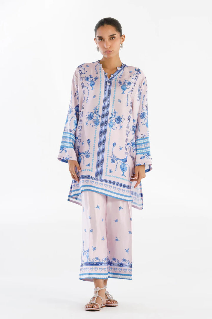 Satin Light Pink Stitched Suit - Sana Safinaz