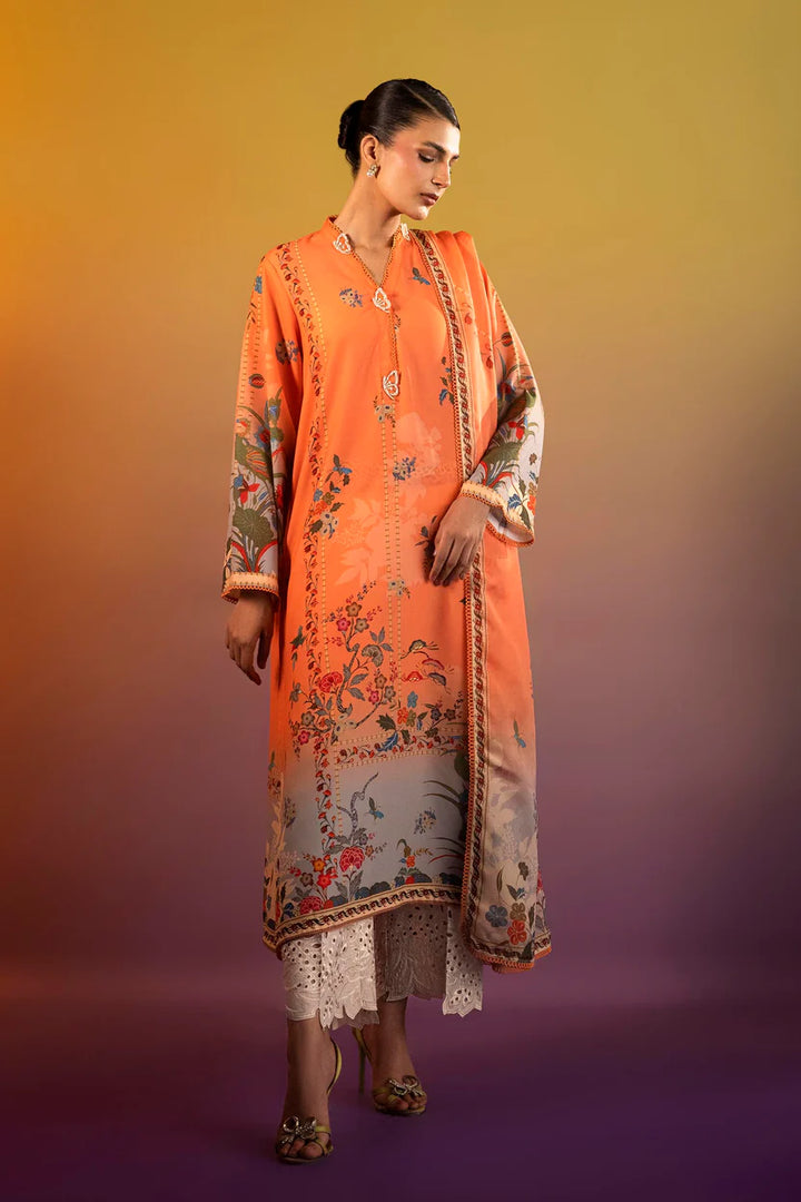 Satin Orange Stitched Suit - Sana Safinaz