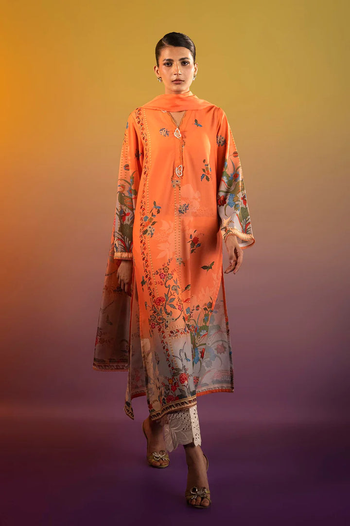 Satin Orange Stitched Suit - Sana Safinaz