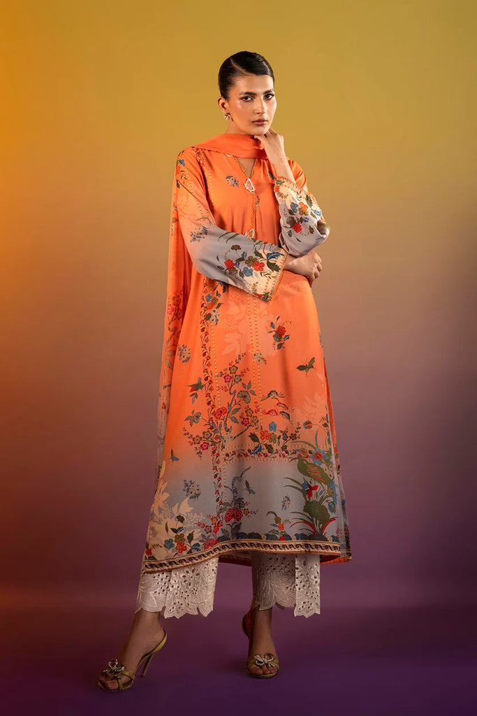 Satin Orange Stitched Suit - Sana Safinaz – Janan
