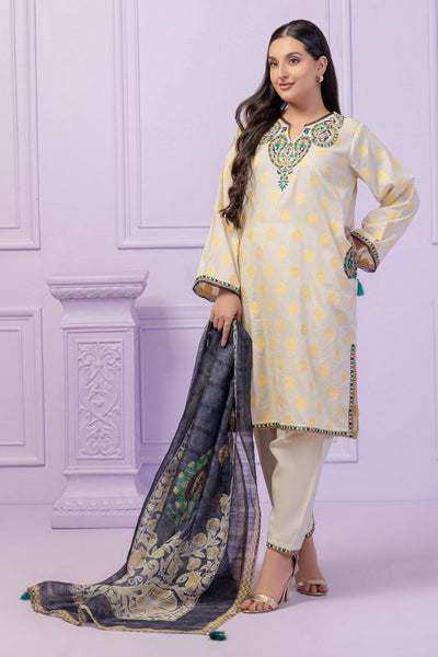 Jacquard Off White Stitched Suit - Bonanza