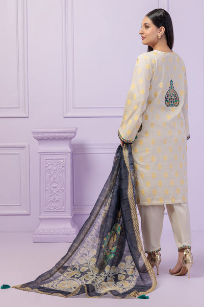 Jacquard Off White Stitched Suit - Bonanza