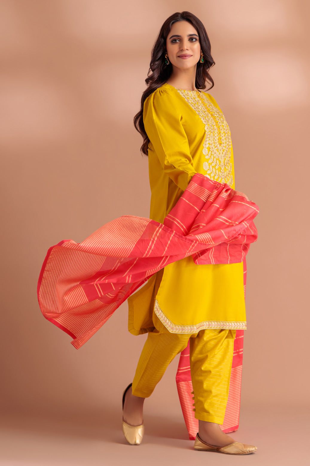 Cambric Yellow 3 Piece Stitched Suit - Bonanza