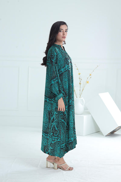 Linen Green & Black Kurti - Stonez