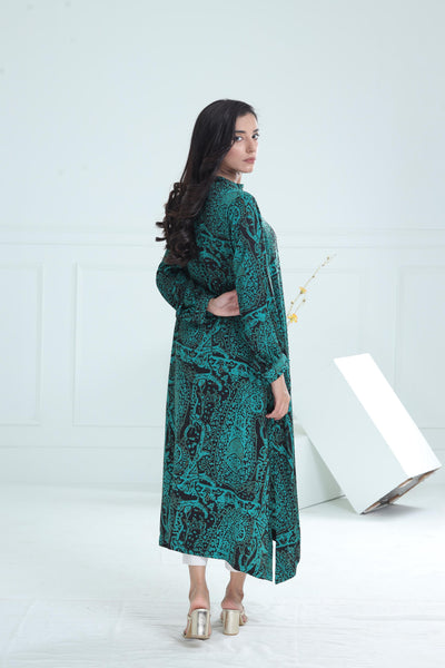 Linen Green & Black Kurti - Stonez