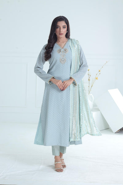 Chiffon Sky Blue Stitched Suit - Stonez