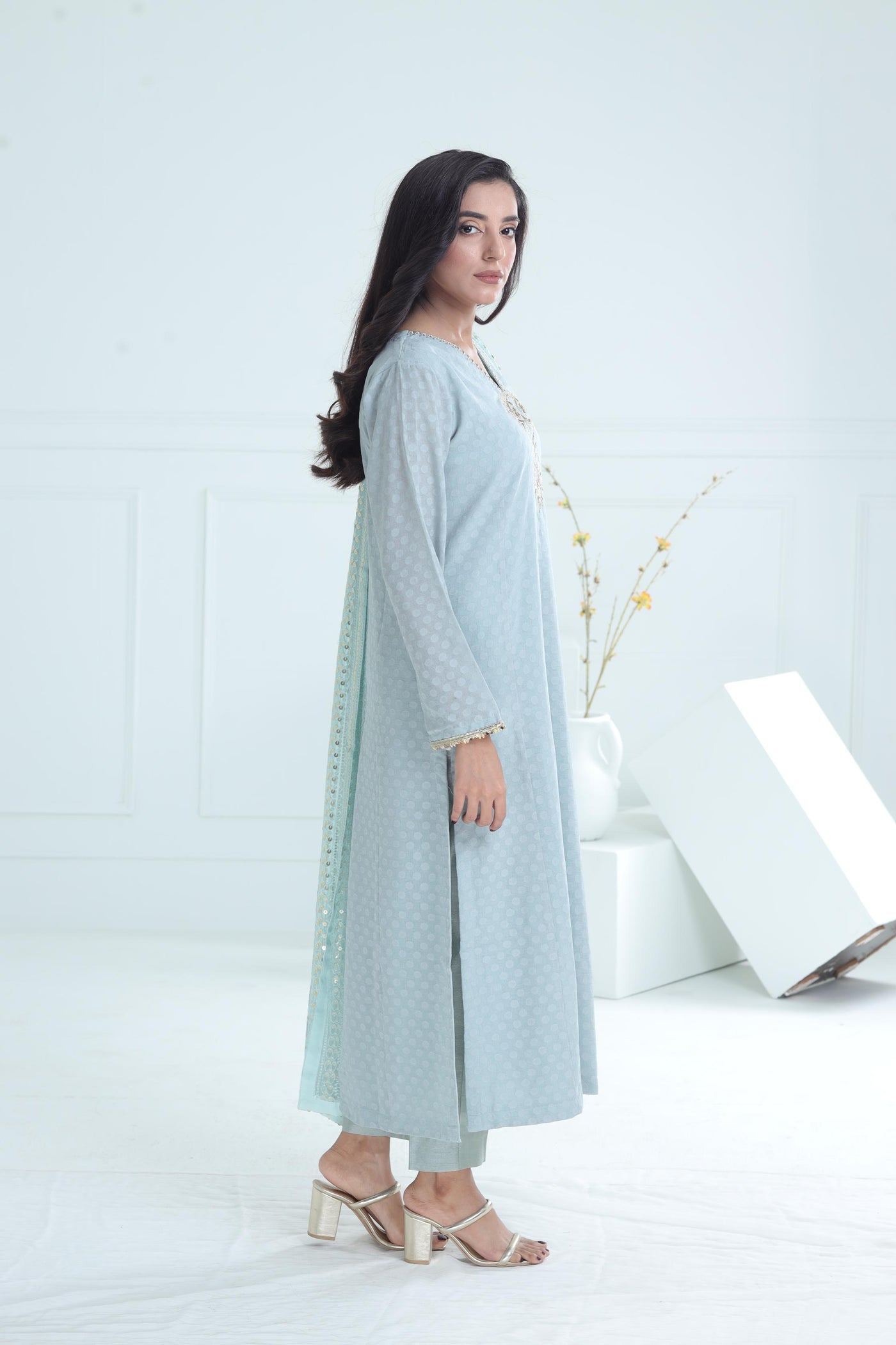 Chiffon Sky Blue Stitched Suit - Stonez