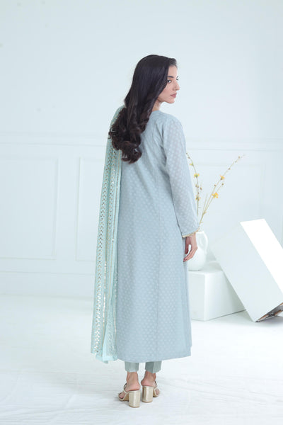 Chiffon Sky Blue Stitched Suit - Stonez