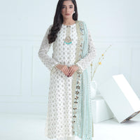 Chiffon White Stitched Suit - Stonez