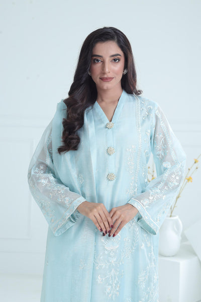 Cotton Net Sky Blue Stitched Suit - Stonez