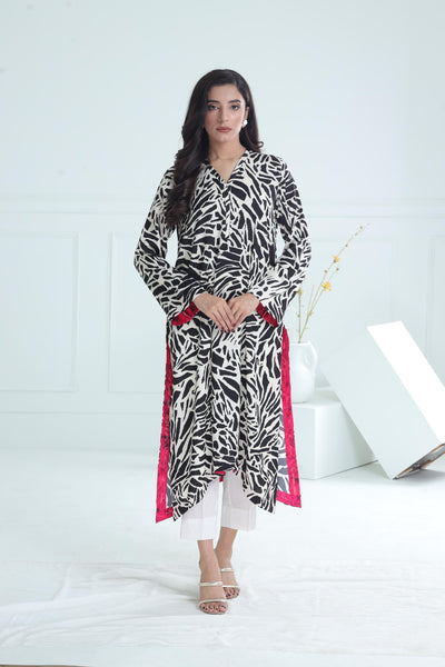 Linen Black & White Kurti - Stonez