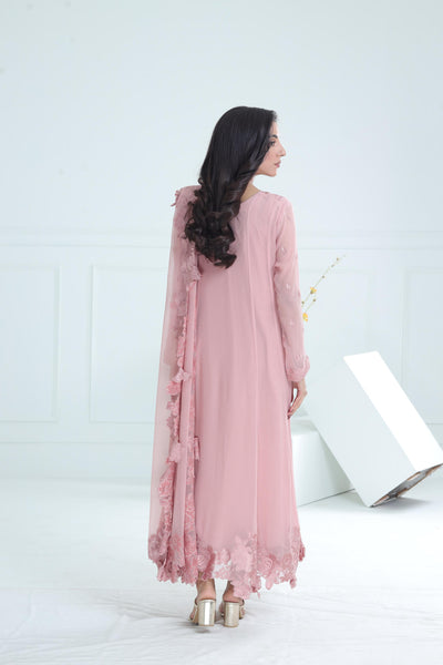 Chiffon Tea Pink Stitched Suit - Stonez