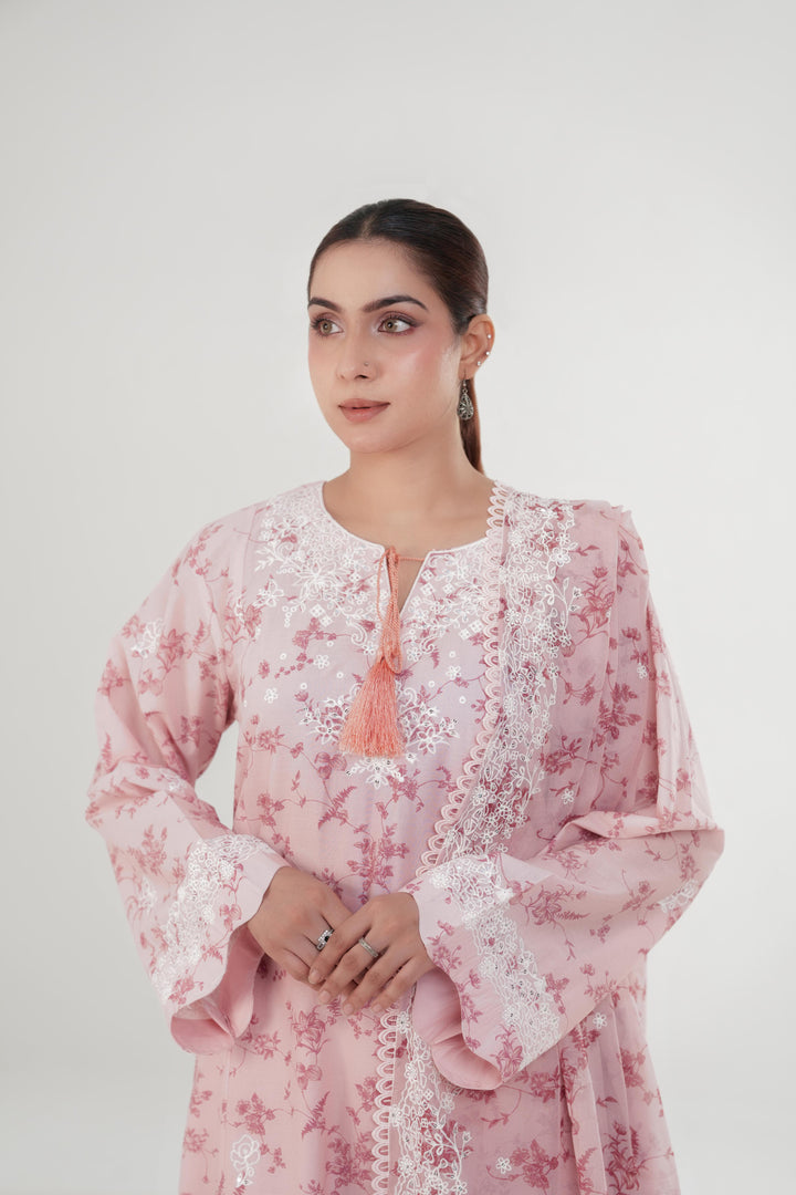Subtle Rose - Cross Stitch Embroidered Lawn Stitched