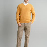 Lambs Wool Mustard V-Neck-Full Sleeves Sweater - Cambridge