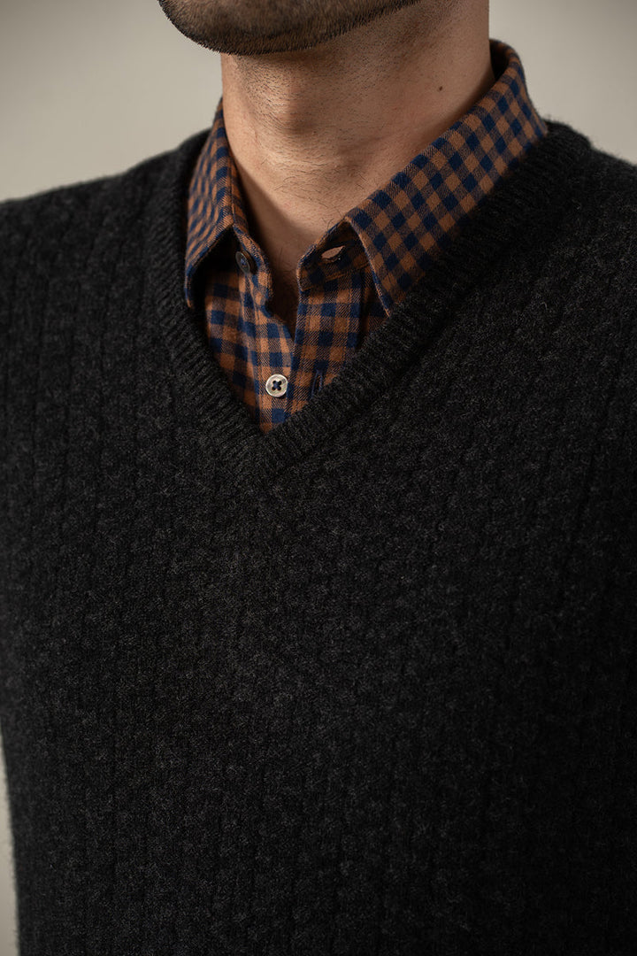 Lambs Wool Charcoal Designer Sweater - Cambridge