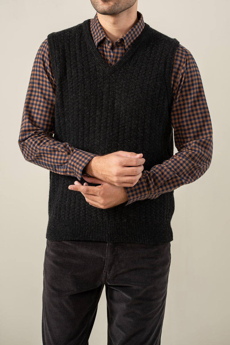 Lambs Wool Charcoal Designer Sweater - Cambridge