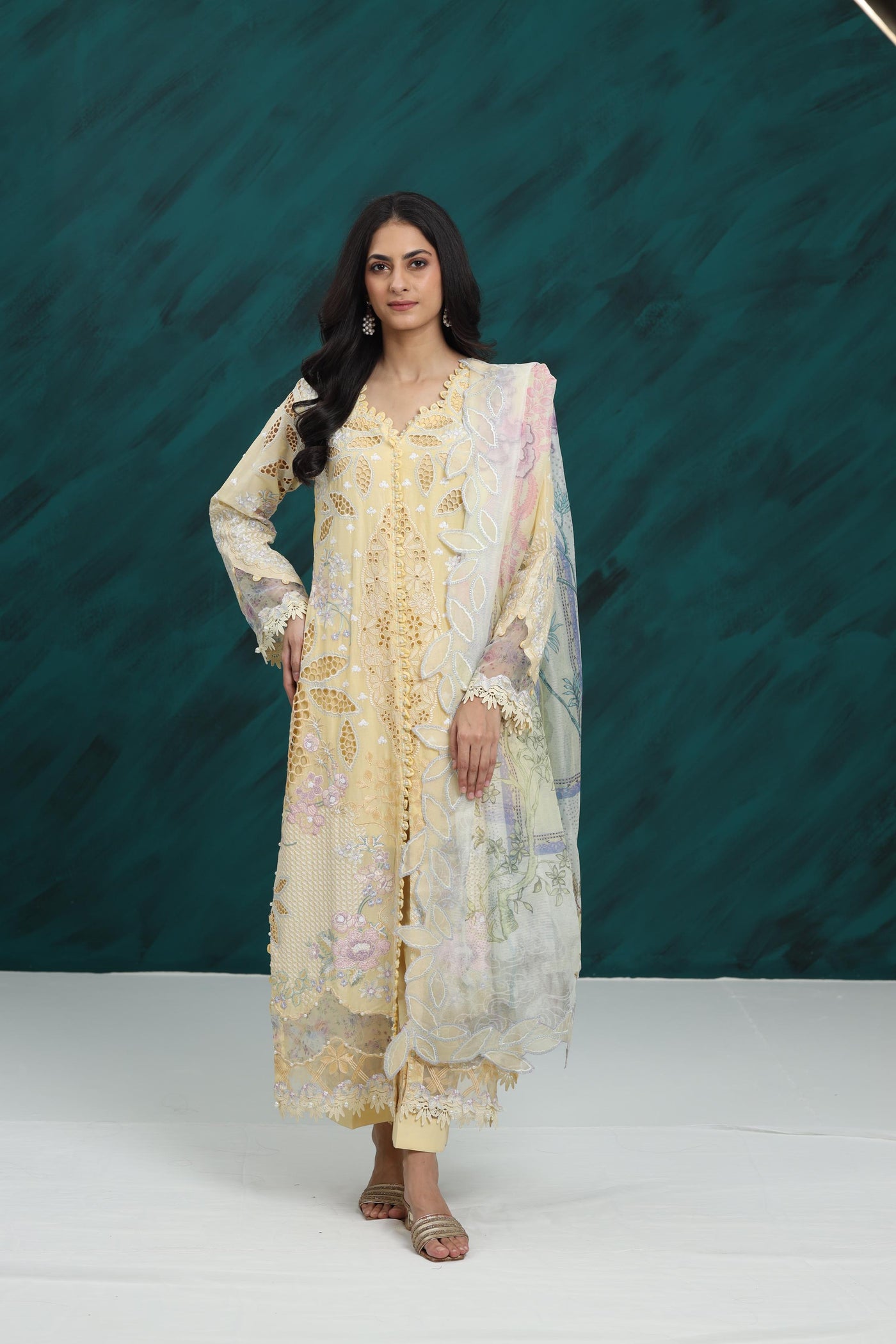 Sweet Saffron - Afrozeh Garden Embroidered Stitched