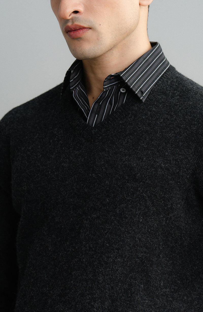 Lambs Wool Charcoal Designer Sweater - Cambridge