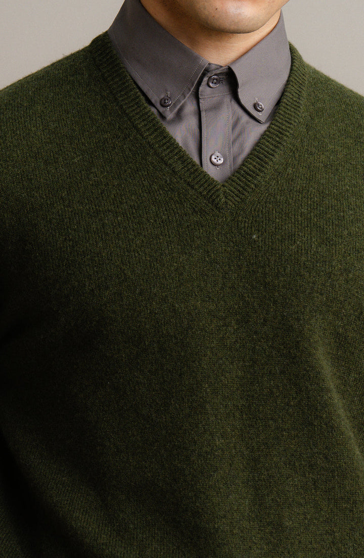 Lambs Wool Olive Designer Sweater - Cambridge