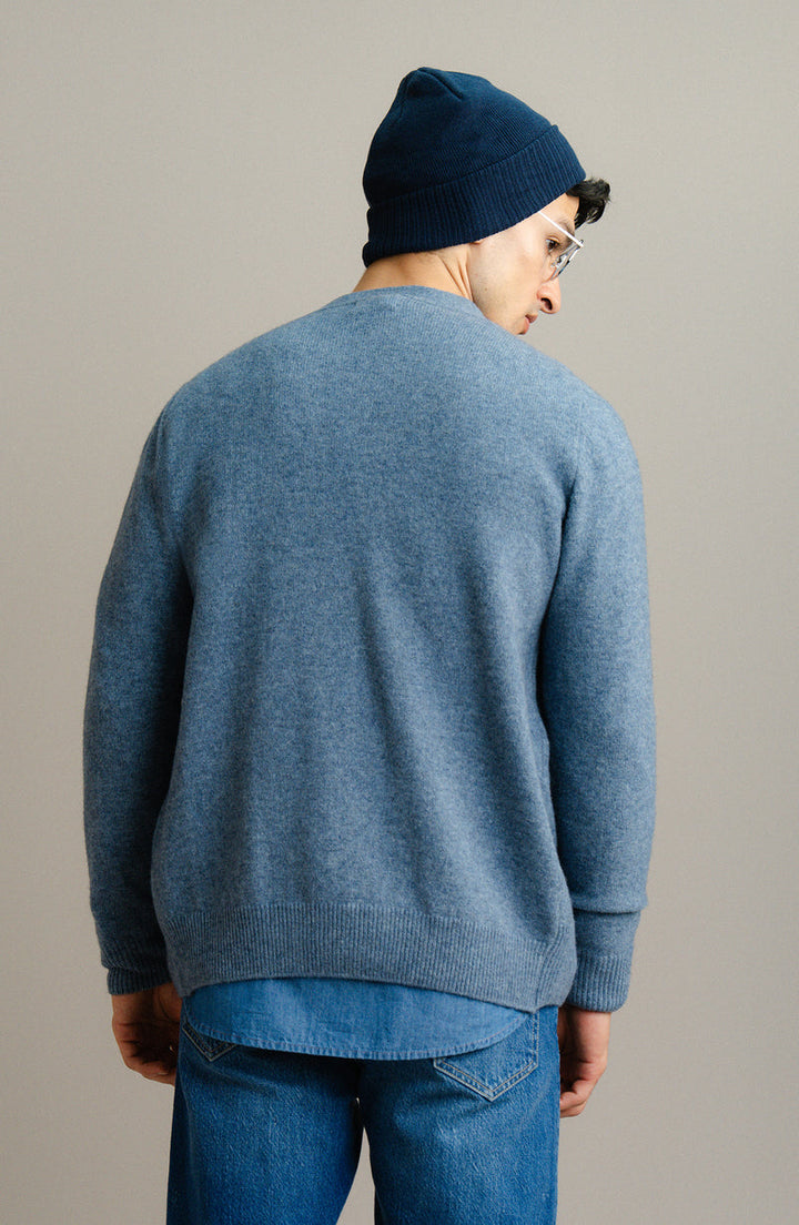 Lambs Wool Blue Designer Cardigan - Cambridge