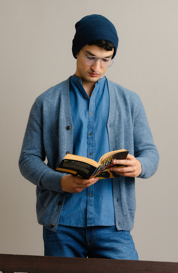 Lambs Wool Blue Designer Cardigan - Cambridge