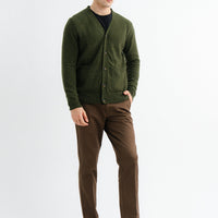 Lambs Wool Olive Designer Cardigan - Cambridge