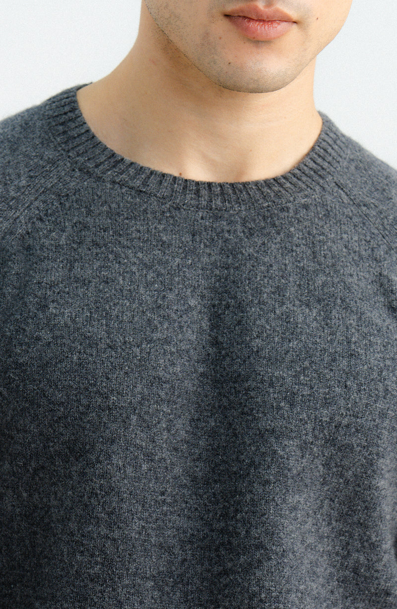 Plain Grey Raglan Crew Full Sleeves Sweater - Cambridge