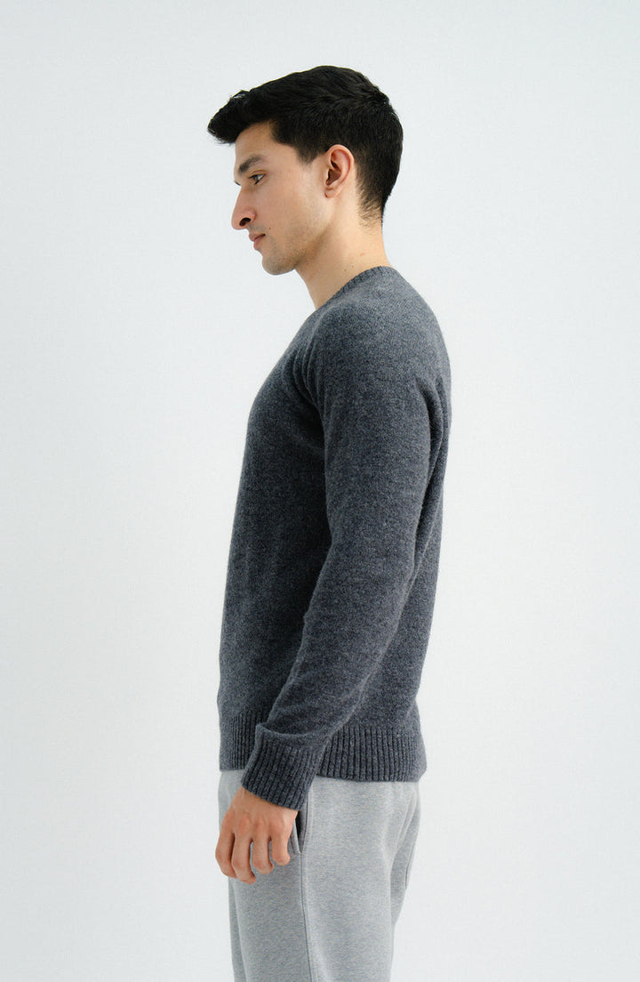 Plain Grey Raglan Crew Full Sleeves Sweater - Cambridge