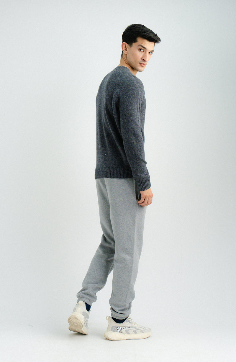 Plain Grey Raglan Crew Full Sleeves Sweater - Cambridge