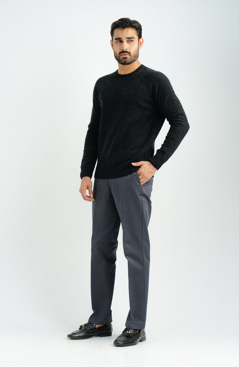 Plain Charcoal Raglan Crew Full Sleeves Sweater - Cambridge