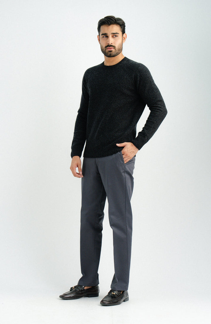 Plain Charcoal Raglan Crew Full Sleeves Sweater - Cambridge