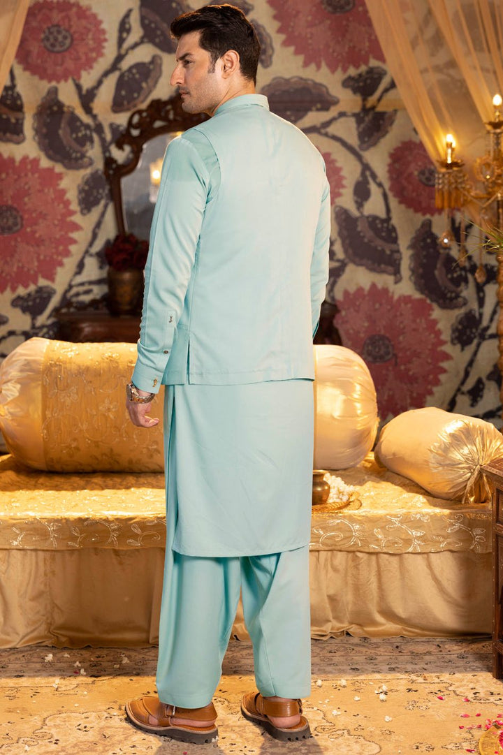 Boski Gold Sky Blue Kurta Trouser - Panjnad by J. Junaid Jamshed